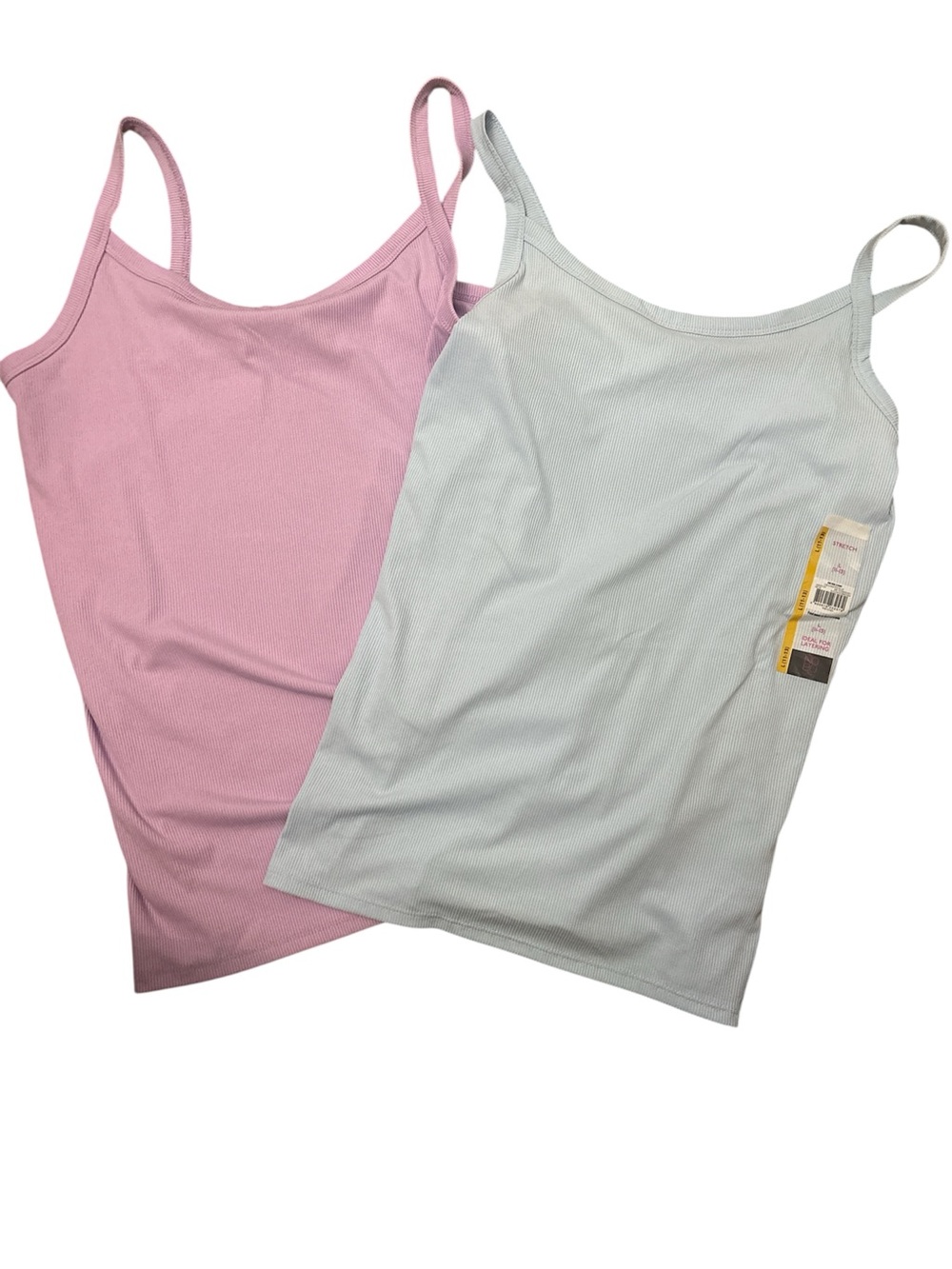🌸. Women’s Ribbed Spaghetti Strap Tank Top - Pink and Light Blue